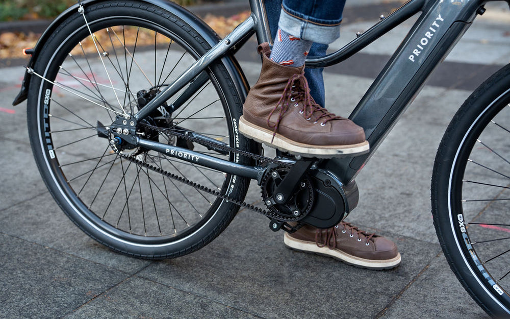 Close up of the drive train of the Priority Current Plus E-Bike