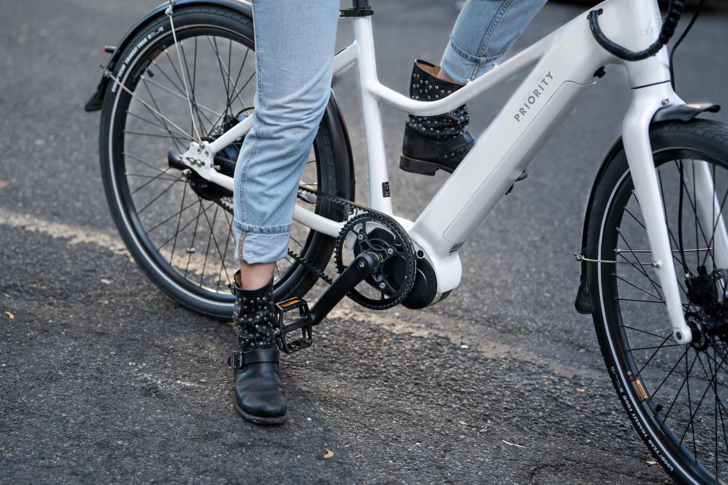 The Priority Current Plus E-Bike in White Side View