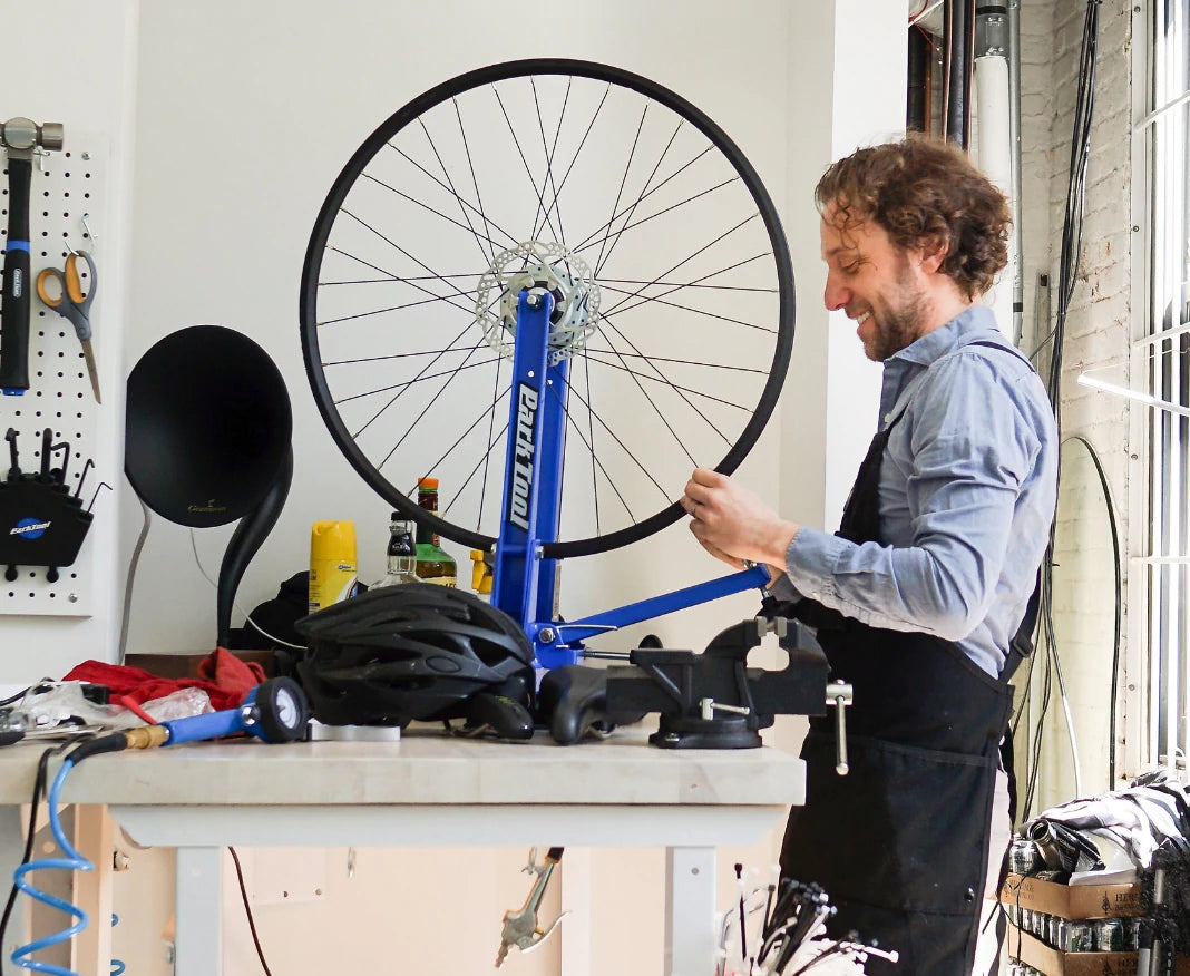Make cycling simpler. Priority Bicycles Founder Dave Weiner in the shop.