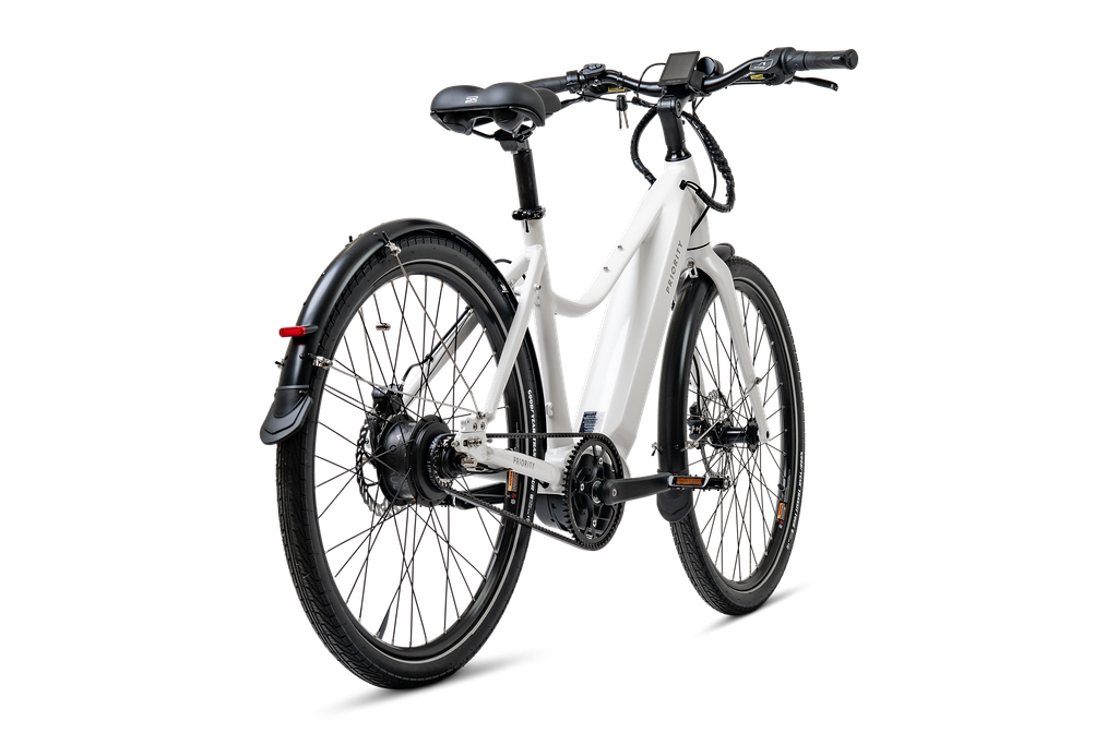 The Priority Current Plus E-Bike in White Side View
