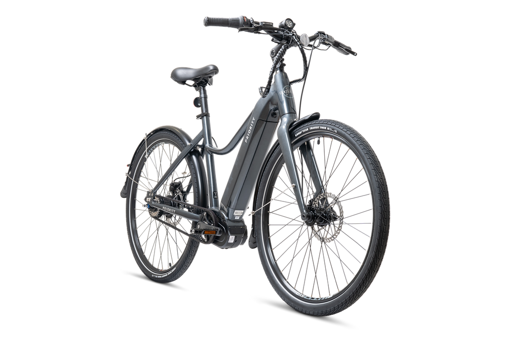 The Priority Current Plus E-Bike in White Side View